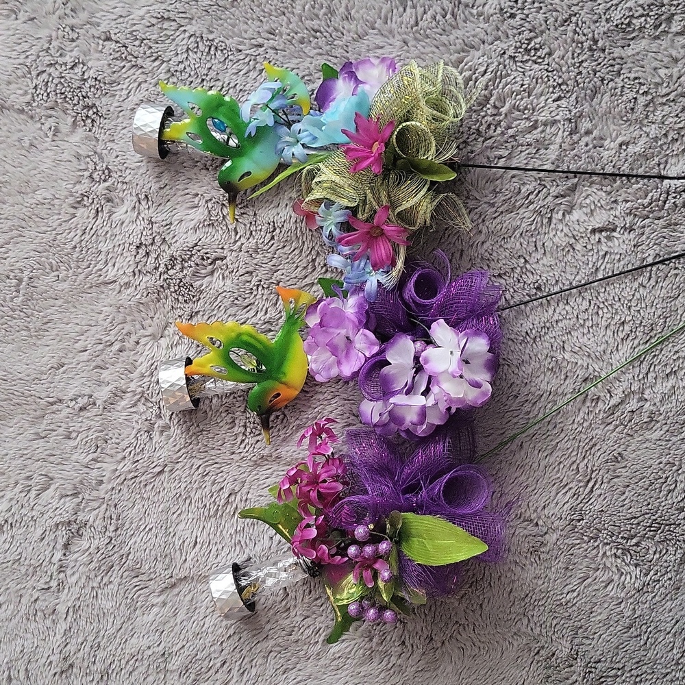 GREEN Blue Hummingbird Solar Lights Grave Markers Spring Summer Outdoor